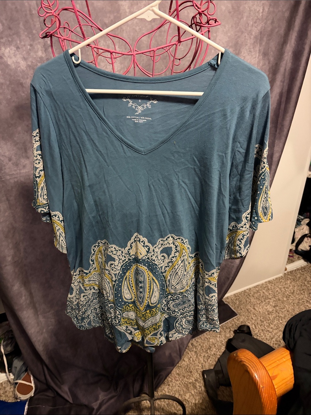 Boho Paisley V-Neck Women's Top in Teal